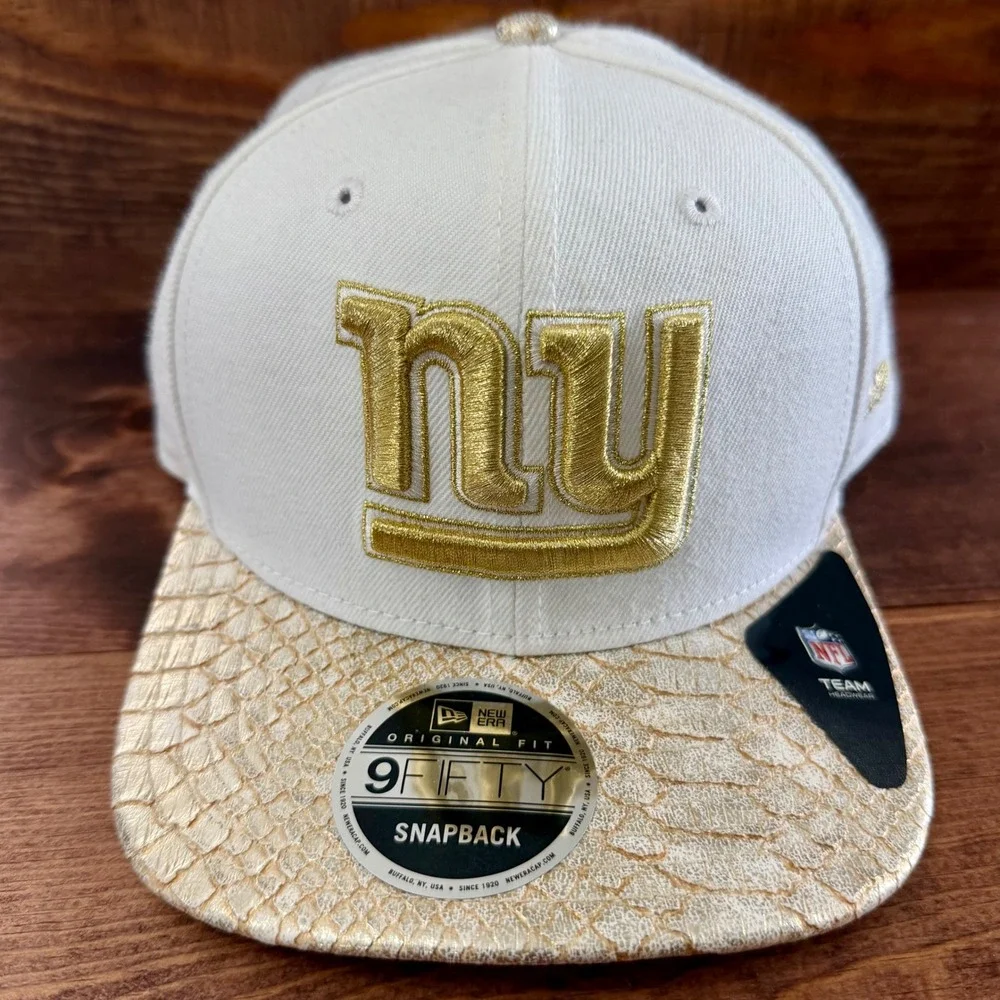 New York Giants New Era 9FIFTY Snapback Hat Wht/Gold Snakeskin Brim NFL Cap RARE